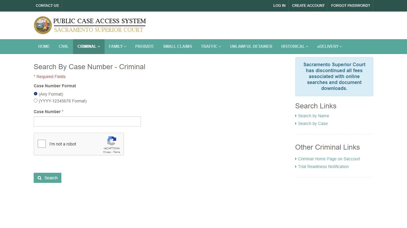 Search By Case Number - Criminal - California