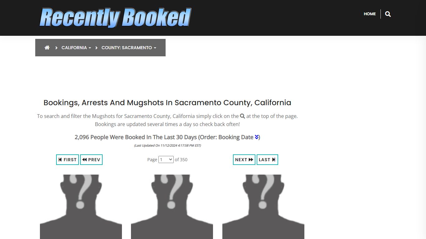 Bookings, Arrests and Mugshots in Sacramento County, California