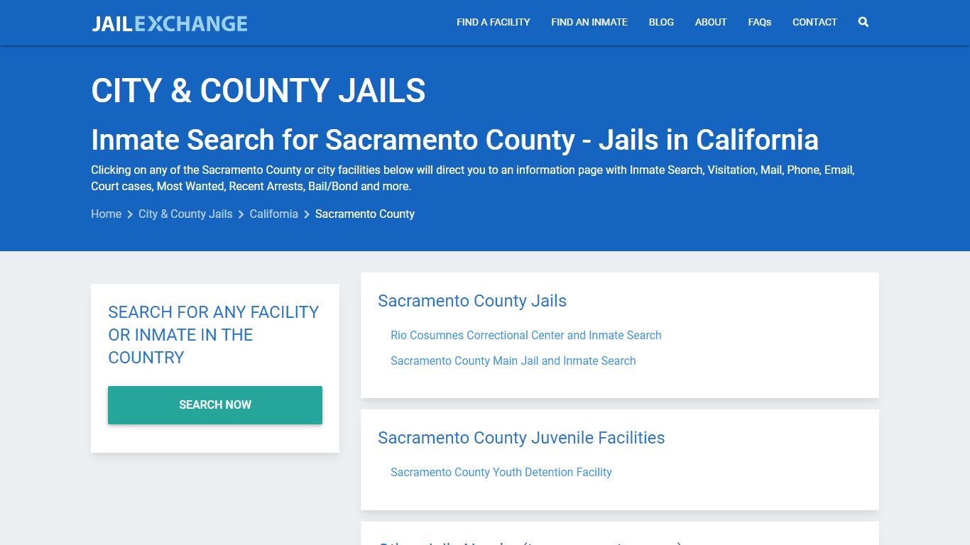 Inmate Search for Sacramento County | Jails in California - Jail Exchange